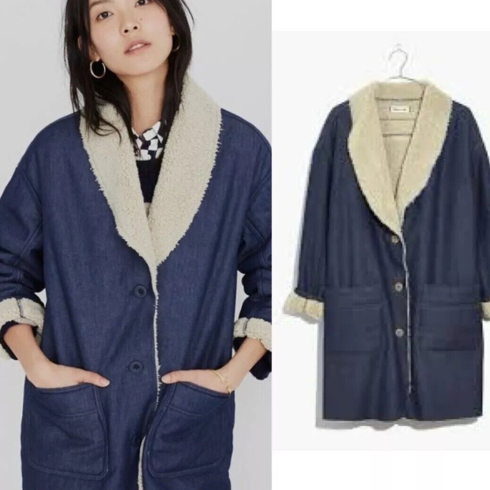 Like New Madewell Sherpa-Bonded Denim Cocoon Coat Jacket